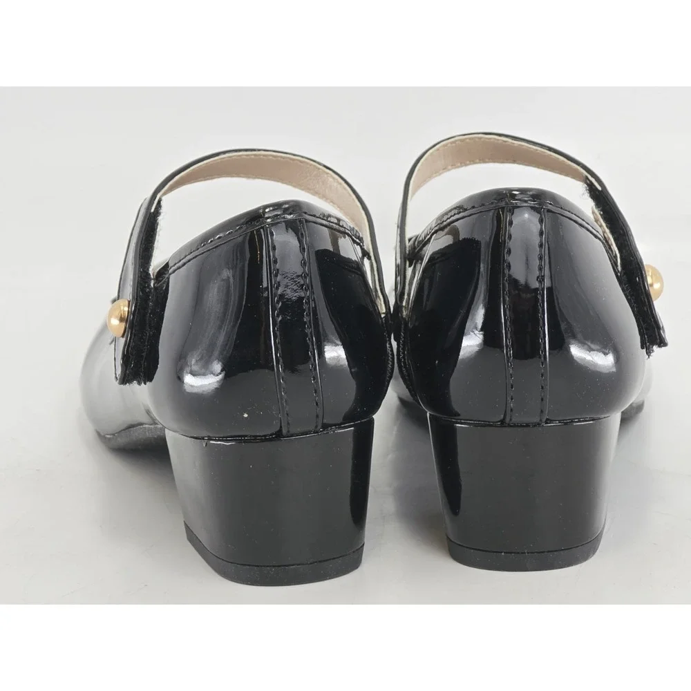 Place Girls Bow Faux Patent Leather Low Heel Shoes - Black Sz 2 M